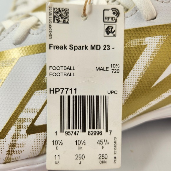 Adidas Freak Spark MD 23 Football Cleats Shoes Mens Size 11 White Gold HP7711 - Picture 5 of 12